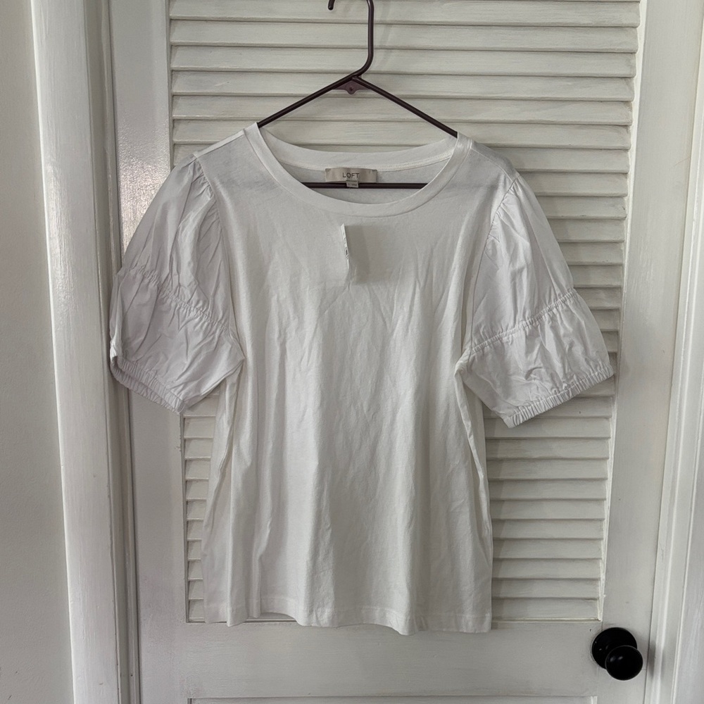LOFT White Puff Sleeve Blouse NWT